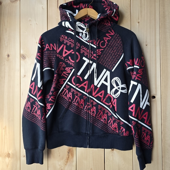 TNA Tops - TNA Canada Zip Up Hoodie Black Red White Womens Medium